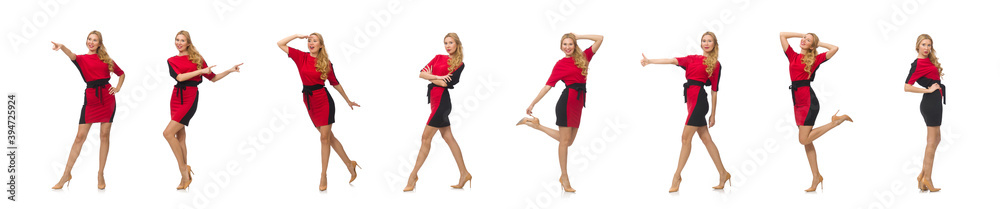 Beautiful lady in red black dress isolated on white Beautiful lady in red black dress isolated on white
