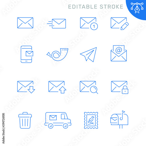 Mail related icons. Editable stroke. Thin vector icon set