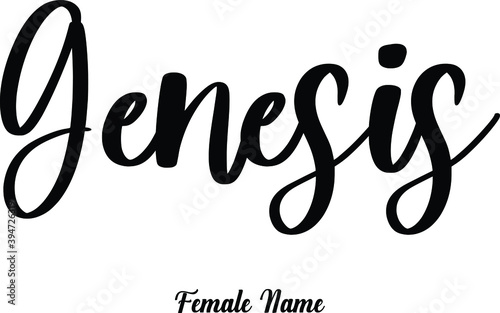 Genesis-Female Name Cursive Calligraphy Phrase on White Background