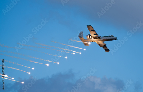 Military bomber dropping flares at the Fort Lauderdale Air and Sea Show