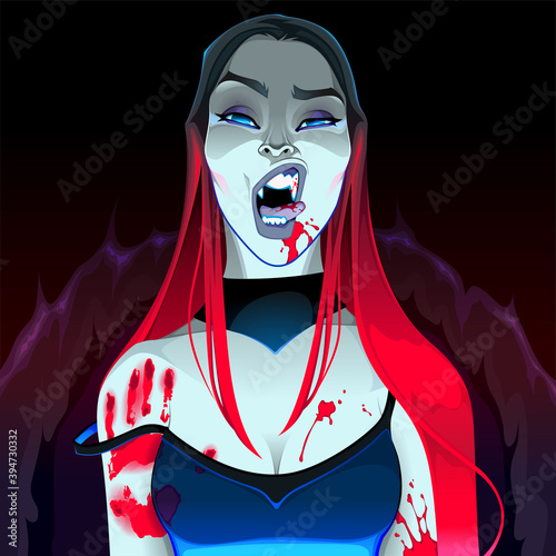 Portrait of a beautiful vampire. Vector illustration.
