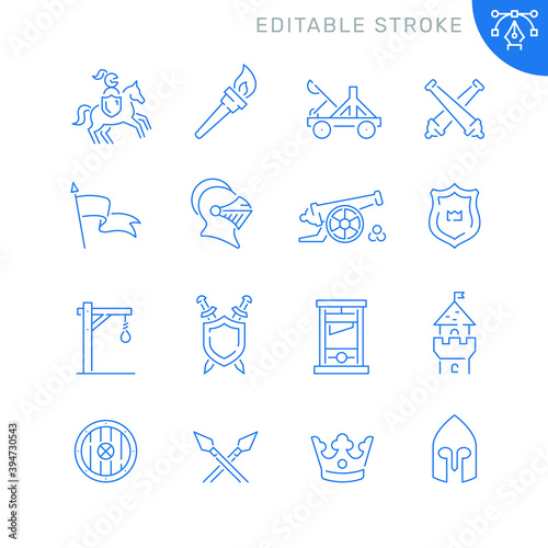 Medieval related icons. Editable stroke. Thin vector icon set