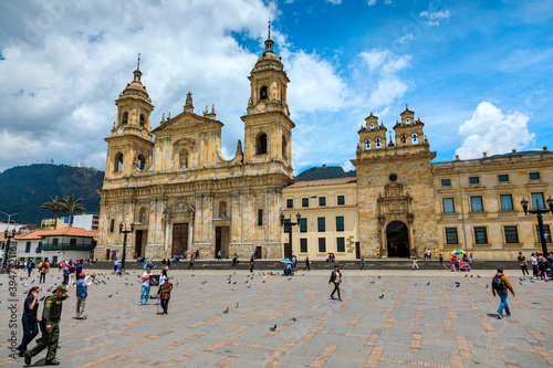 Fotografi BOGOTA,COLOMBIA/MARCH 15,2018:Cathedral of Bogota in Bolivar Square