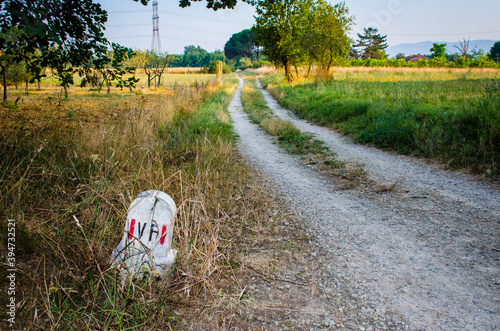 Una pietra miliare della Via Francigena dalle parti di Altopascio photo