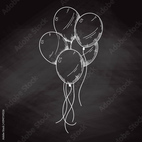 Different balloons. Inflatable balls on a string. Vector illustration