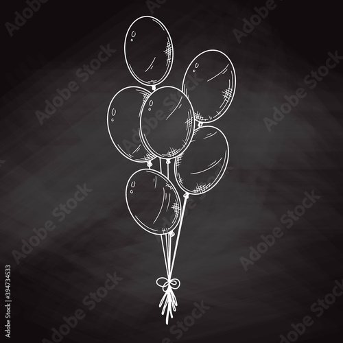 Different balloons. Inflatable balls on a string. Vector illustration