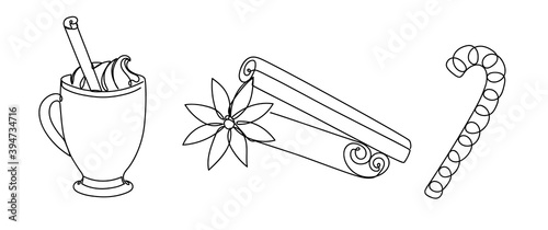 Set of christmas details in a linear style. 