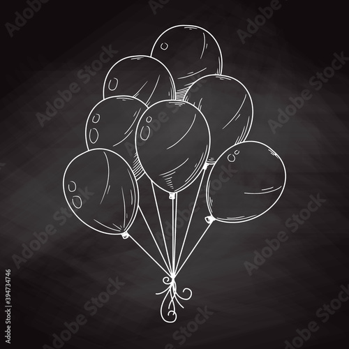 Different balloons. Inflatable balls on a string. Vector illustration