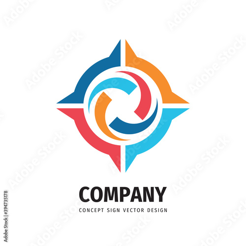 Company - concept business logo template vector illustration in flat style. Abstract compass creative logo sign. Travel logo symbol. Stylized rose of wind icon. Graphic design colored element. 