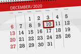 Calendar planner for the month december 2020, deadline day, 10, thursday