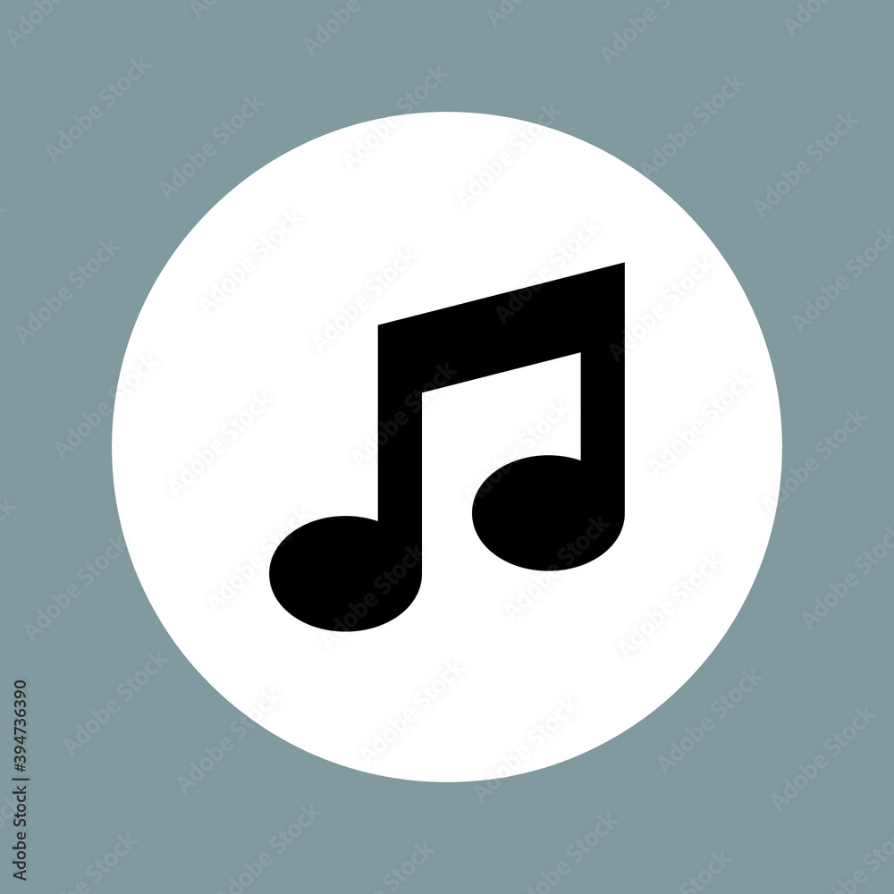 White music note vector icon. Gray circle White music note vector icon. Gray circle
