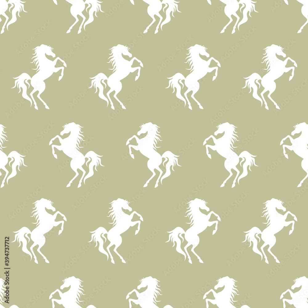 White horse and horseshoe silhouette seamless pattern. Vector illustration.