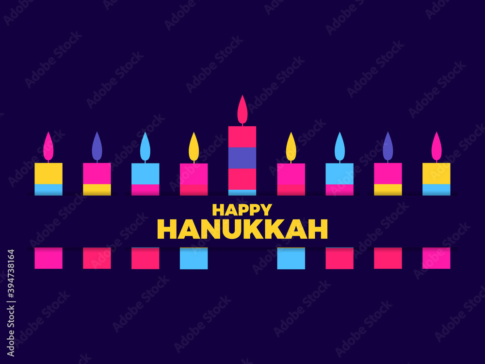 Happy hanukkah. Nine Hanukkah candles. Multi colored candles. Jewish festival greeting card. Vector illustration Happy hanukkah. Nine Hanukkah candles. Multi colored candles. Jewish festival greeting card. Vector illustration