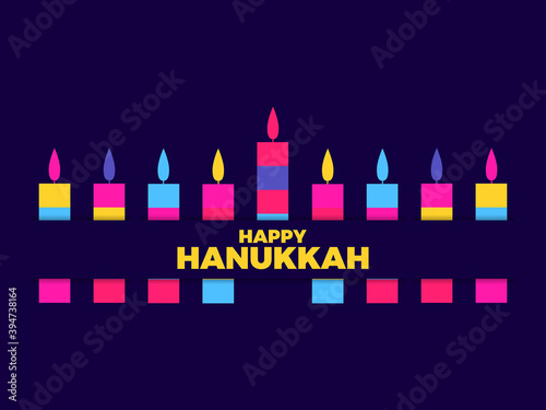 Happy hanukkah. Nine Hanukkah candles. Multi colored candles. Jewish festival greeting card. Vector illustration
