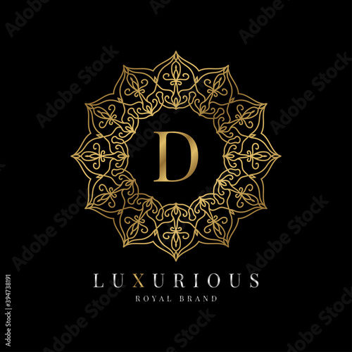 letter D luxury round alphabet logo template vector mandala for premium brand, personal branding identity, boutique, spa, wedding, gown, make up artist and cosmetic photo