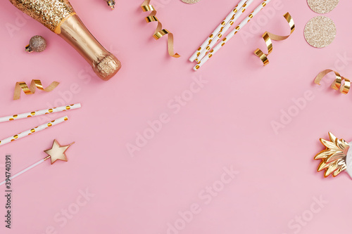 Photography Stylish festive party decor in golden color