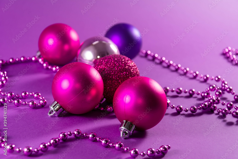 Christmas decoration on abstract purple background. Christmas decoration on abstract purple background.