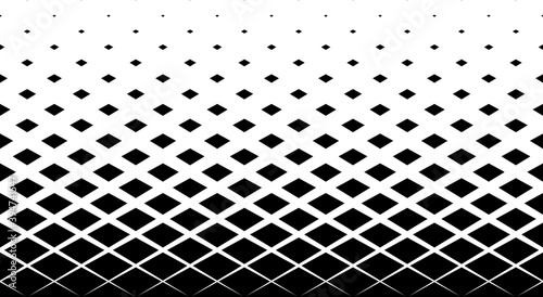 Geometric pattern of black horizontal diamonds on a white background. 20 figures in height. The radial transformation method.