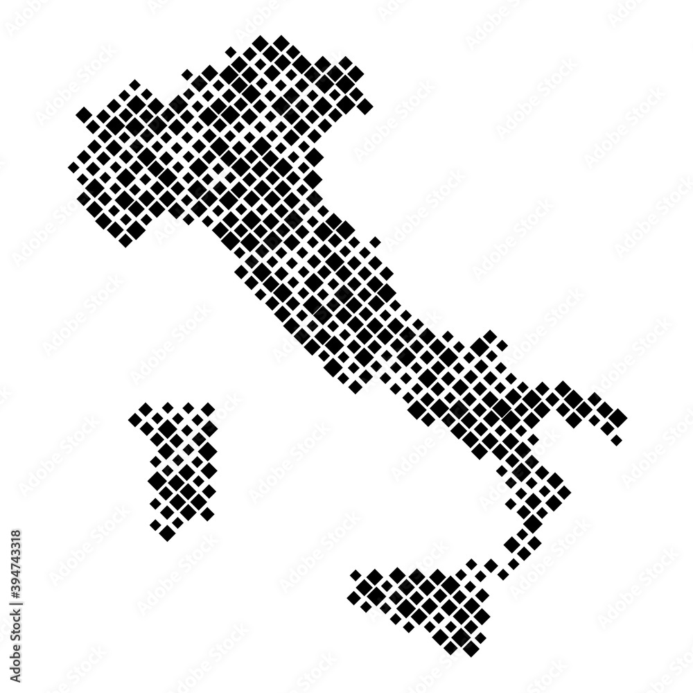 Italy map from pattern of black rhombuses of different sizes. Vector illustration.