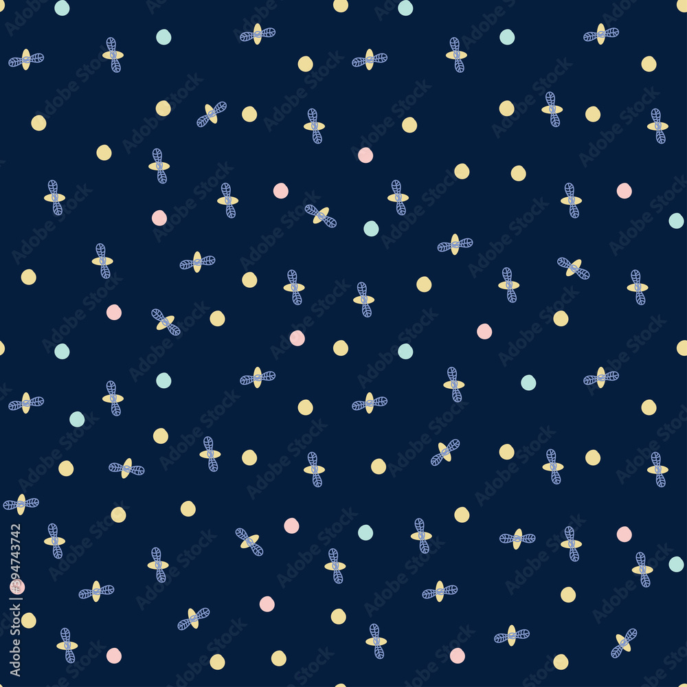Seamless abstract vector pattern simple stars and planets on a night sky background