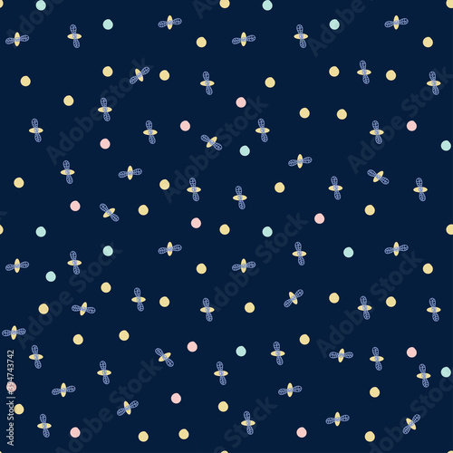 Seamless abstract vector pattern simple stars and planets on a night sky background