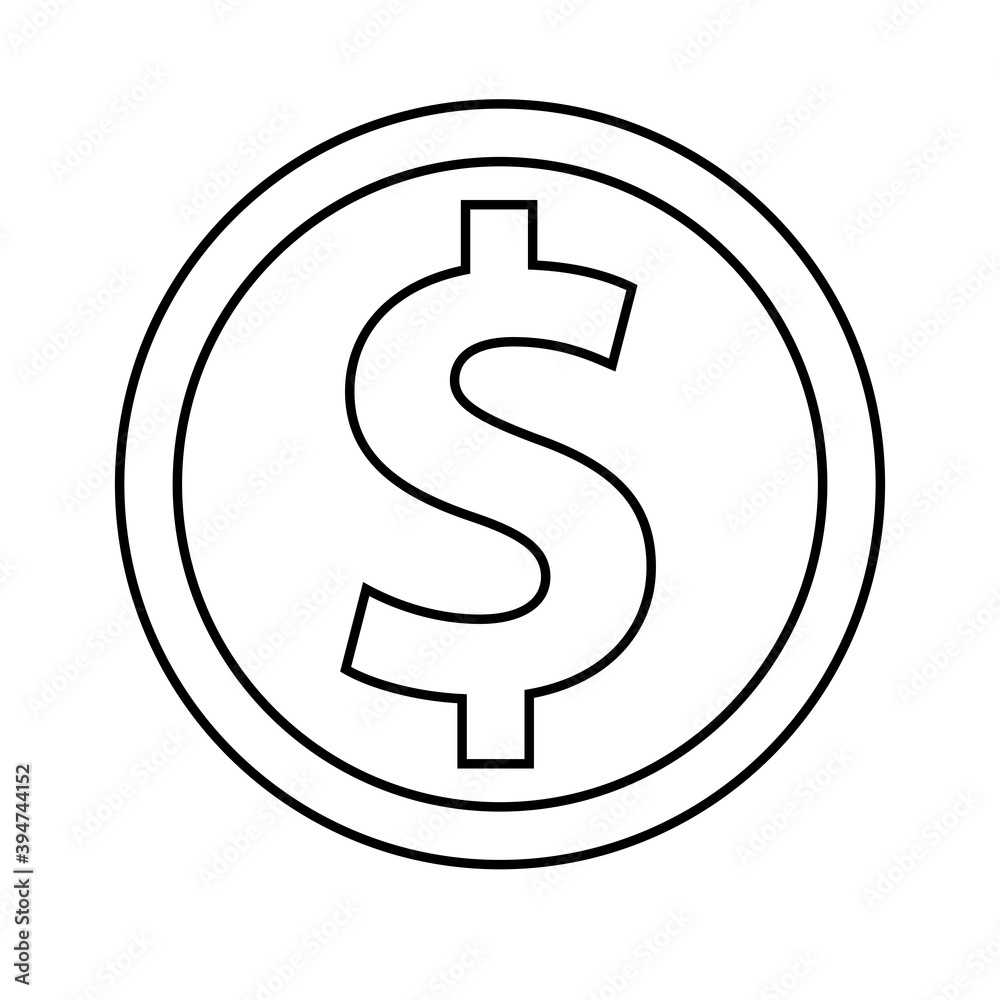 Isolated dollar coin draw in white background financial icon- Vector Isolated dollar coin draw in white background financial icon- Vector