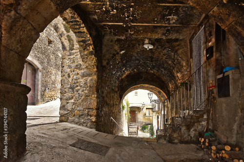 A narrow street among the old houses of Pacentro  a medieval village in the Abruzzo region.