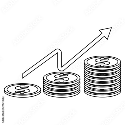 Isolated dollar coin increased draw in white background financial icon- Vector