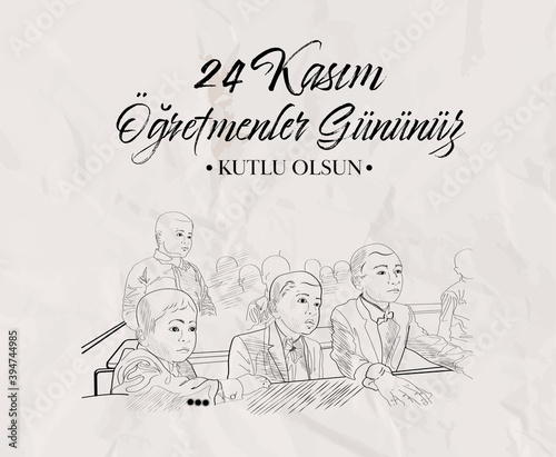 24 Kasım / 24 November teachers day hand drawn children listening to the lesson
