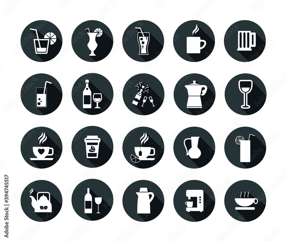 Vector image. Collection of nice buttons of different drinks. Vector image. Collection of nice buttons of different drinks.