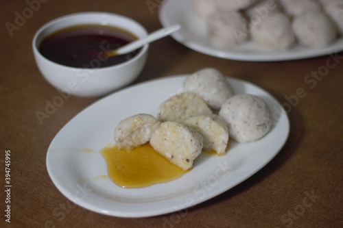 Steamed rice dumplings, a healthy and easy snack of Kerala with rice flour and cocunut photo