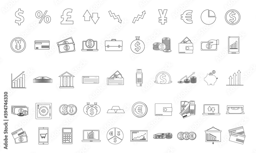 Isolated set group of financial icons draw in white background - Vector Isolated set group of financial icons draw in white background - Vector