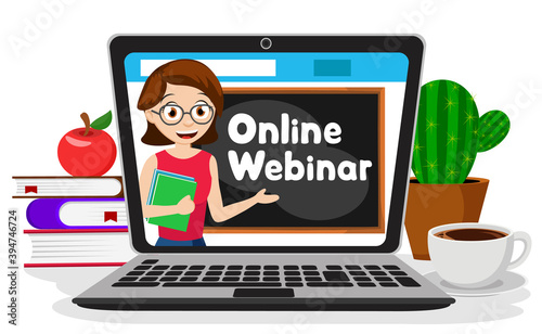 Online webinar teacher on communication in laptop screen