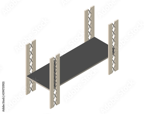 Vector isometric bridge icon. 3d isolated drawing element of a modern urban infrastructure for games or applications. City transport organization object, road crossing, construction architecture