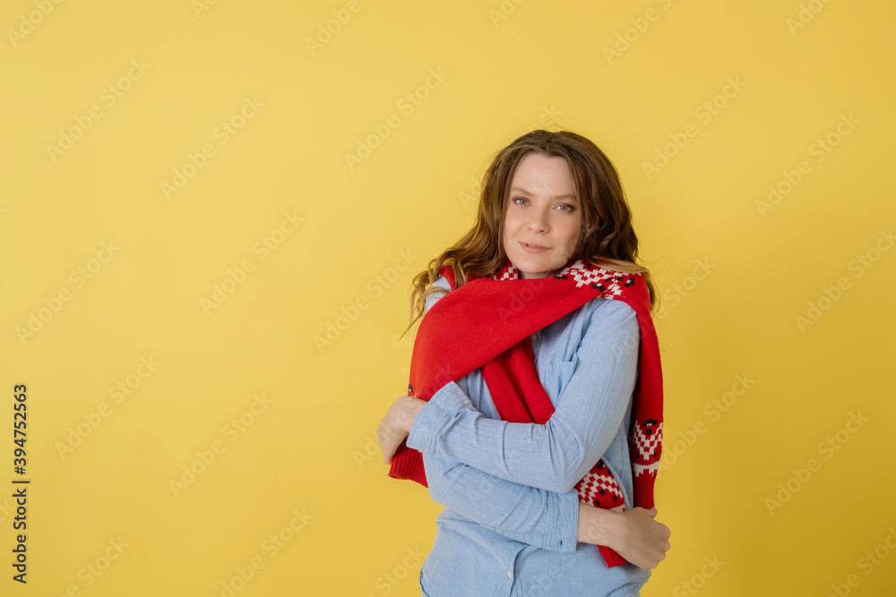 Young woman in new year sweater isolated on yellow background
Young woman in new year sweater isolated on yellow background