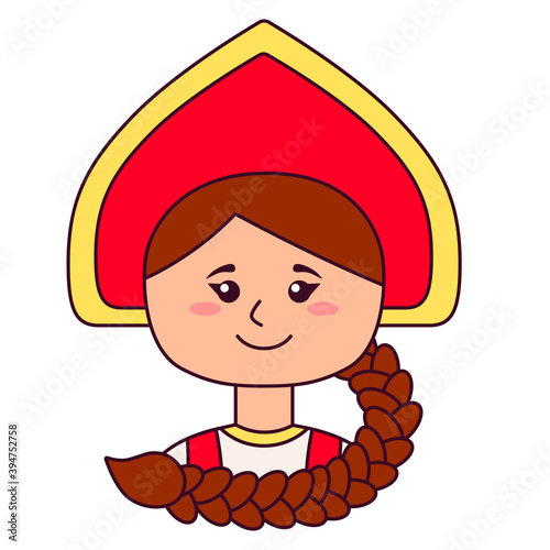 Cute Russian girl isolated on white background. Flat design for poster or t-shirt. Vector illustration