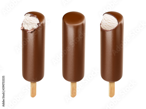 Ice cream on stick with chocolate isolated on white background