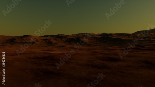 science fiction illustration  alien planet landscape with strange rock formations  fictional space scene  rocky hills and mountains