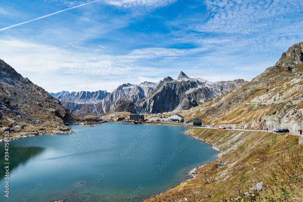 The lake and pass of the Great St. Bernard Pass in Canton of Valais, Switzerland