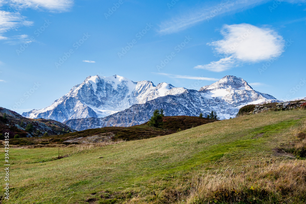 View of Swiss Alps mountain of Valais, Wallis near Rothwald in Switzerland
