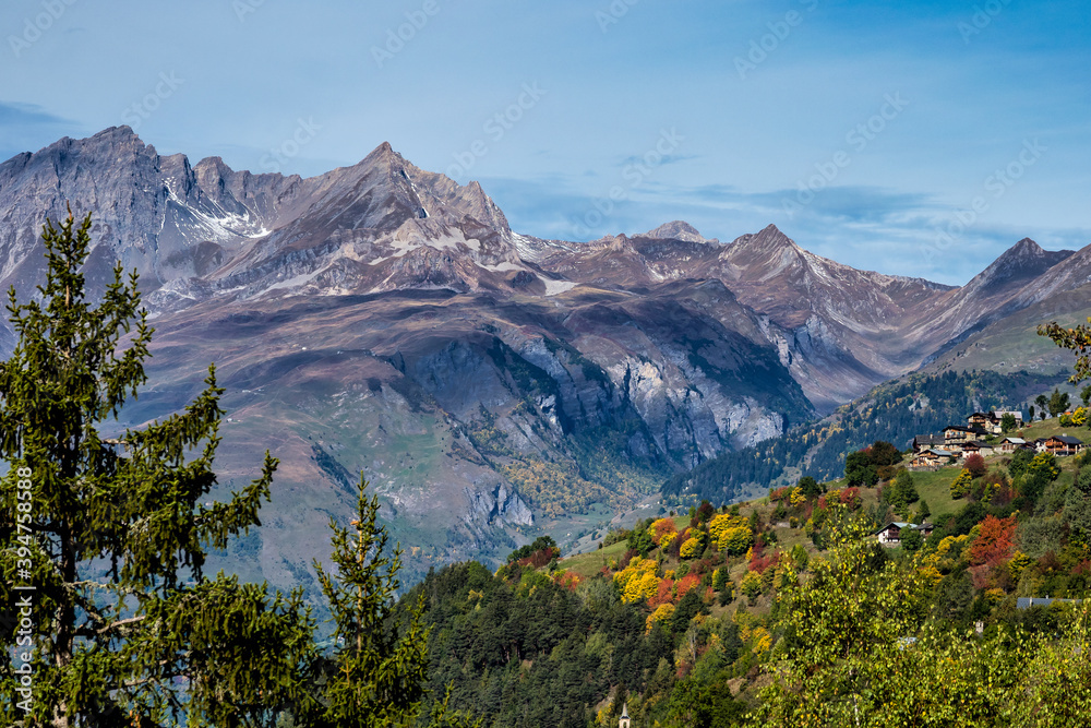 Fototapeta premium Alpine landscape of the French alps near Montvalezan in Savoie , France