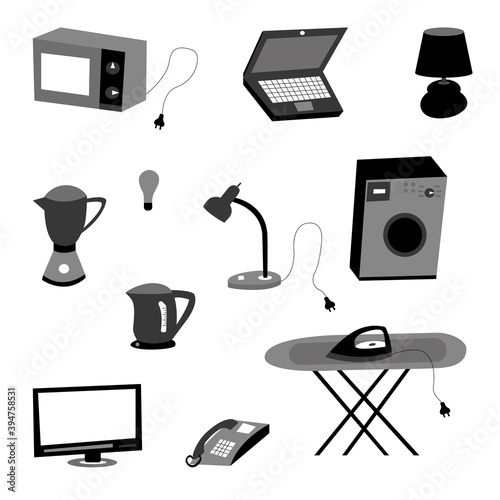 Collection of electricity icons-vector illustration on a white isolated background. A set of electrical appliances