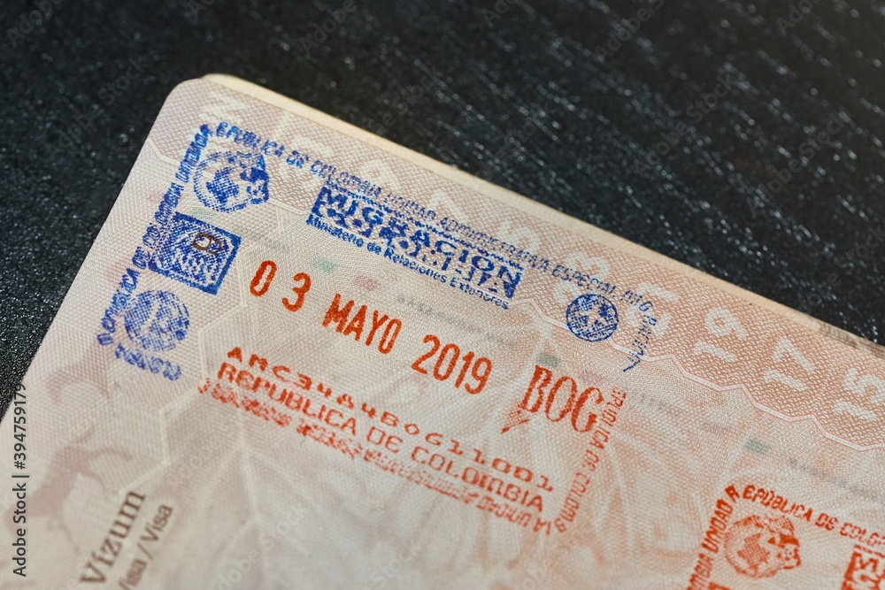 Obraz premium Colombian passport stamp for entring the country