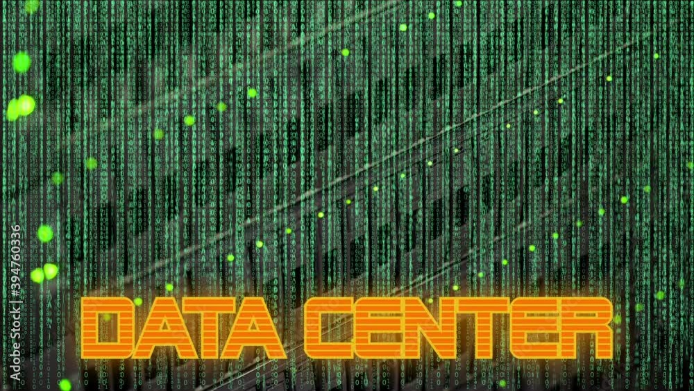 Binärcode vor einem Backup Cloud System mit Traffic LED in einem Rechenzentrum und Text Data Center