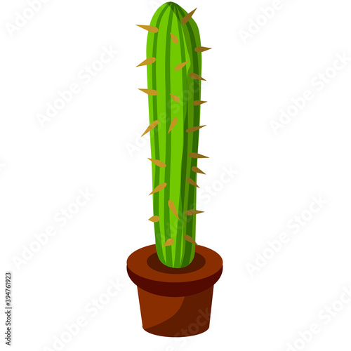 Cactus in a pot. House plant. Green succulent. Flat cartoon illustration isolated on white background