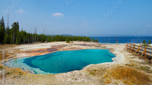 Panorama of a Colorul Hot Springs of the West Thumb Geyser Basin Near Yellowstone Lake  Yellowston National Park