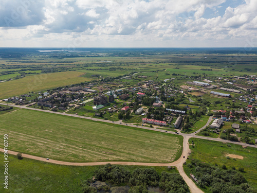 Panoramic view of the village of Kholmogory. Russia, Arkhangelsk region, Kholmogorsky district