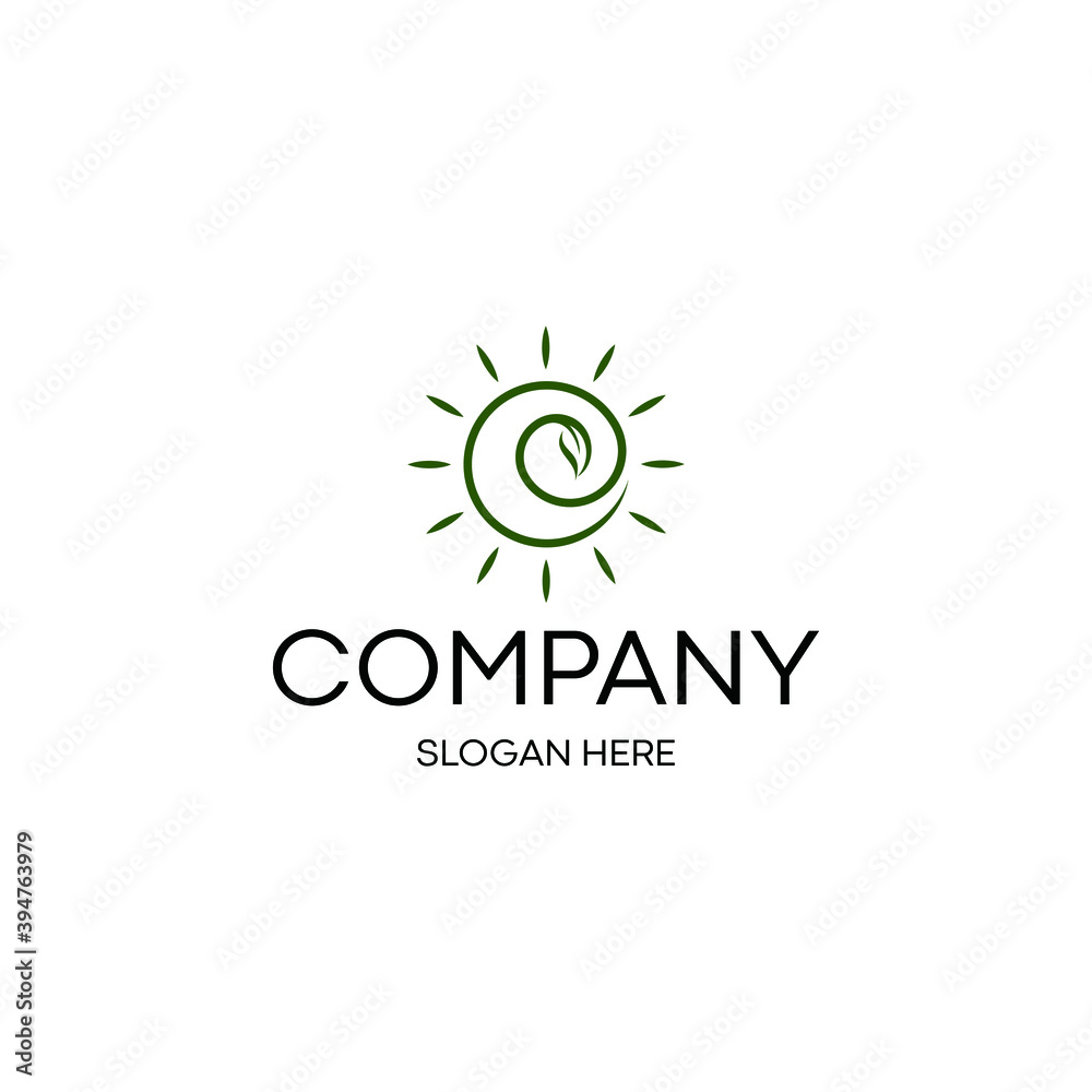 Naklejka premium leaf logo with abstract design and sun design concept