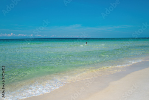 Summer beach and sea. Perfect ocean background. Beautiful sea wave and blue sky.