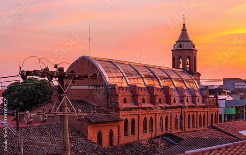 Roof and tower of the Merced church at sunrise, Santa Cruz de la Sierra, Bolivia. photo